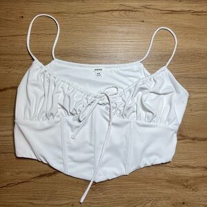 Garage White Corset Camisole Top Size Medium Ruched Tie Front Coquette Cami